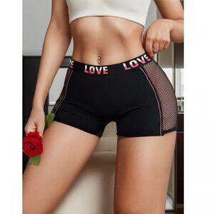 LOVE Letter Print Fishnet Shorts Color Black Size Large Very Sexy